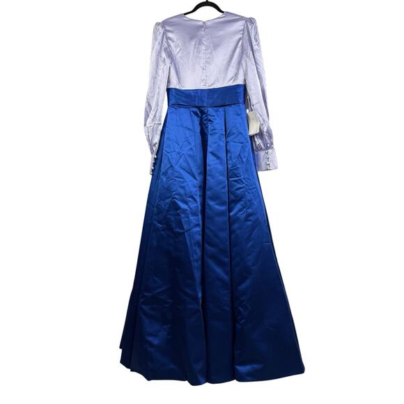 TS Couture New Colorblock Blue Maxi Gown Puff Sleeve Castlecore Evening HOCO - Picture 15 of 16